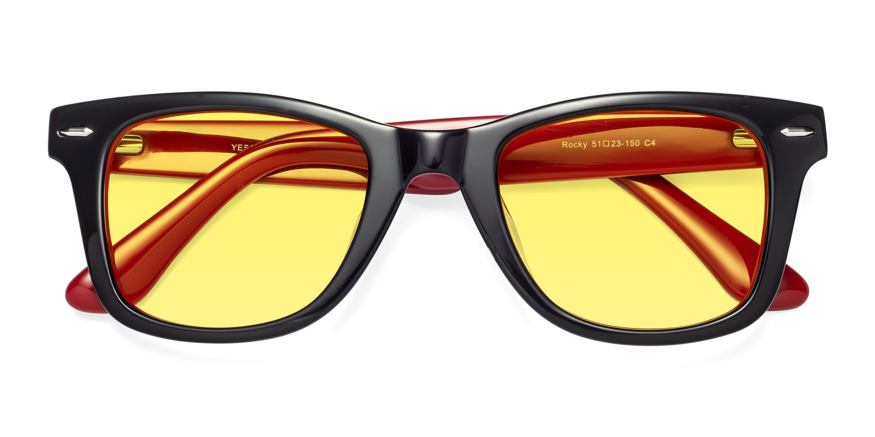 Folded Front of Rocky in Black-Wine with Medium Yellow Tinted Lenses