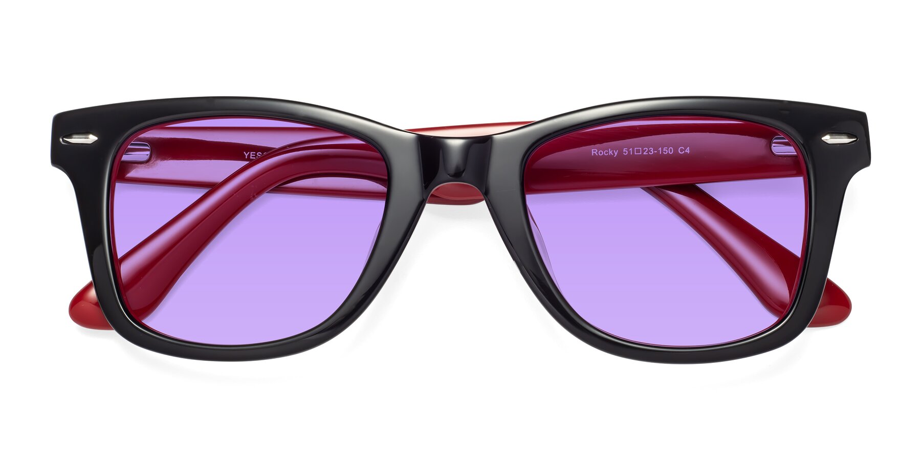 Folded Front of Rocky in Black-Wine with Medium Purple Tinted Lenses