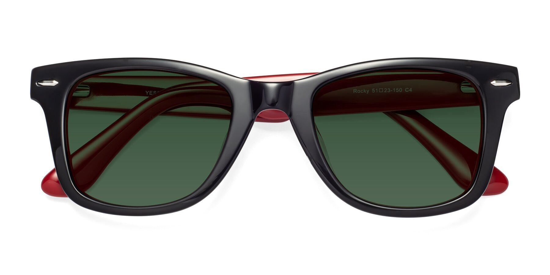 Folded Front of Rocky in Black-Wine with Green Tinted Lenses