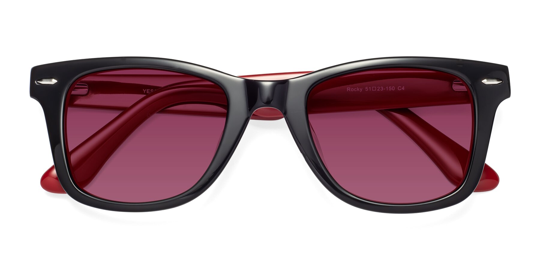 Folded Front of Rocky in Black-Wine with Wine Tinted Lenses