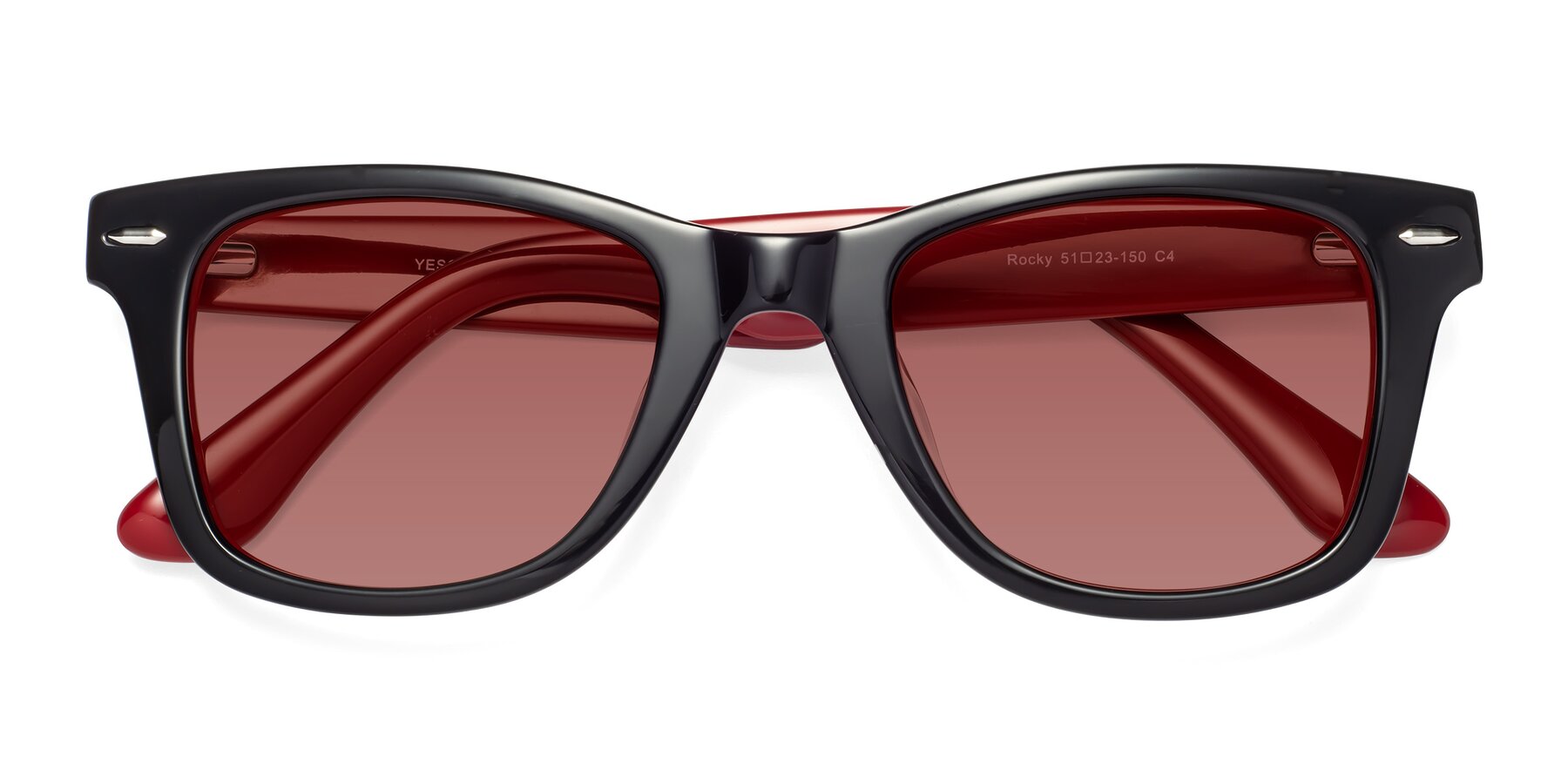 Folded Front of Rocky in Black-Wine with Garnet Tinted Lenses