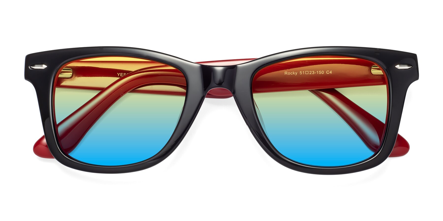 Folded Front of Rocky in Black-Wine with Yellow / Blue Gradient Lenses