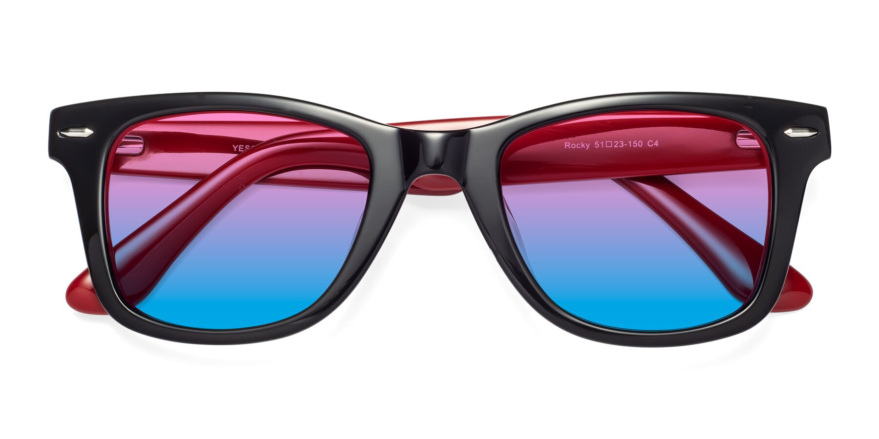 Folded Front of Rocky in Black-Wine with Pink / Blue Gradient Lenses