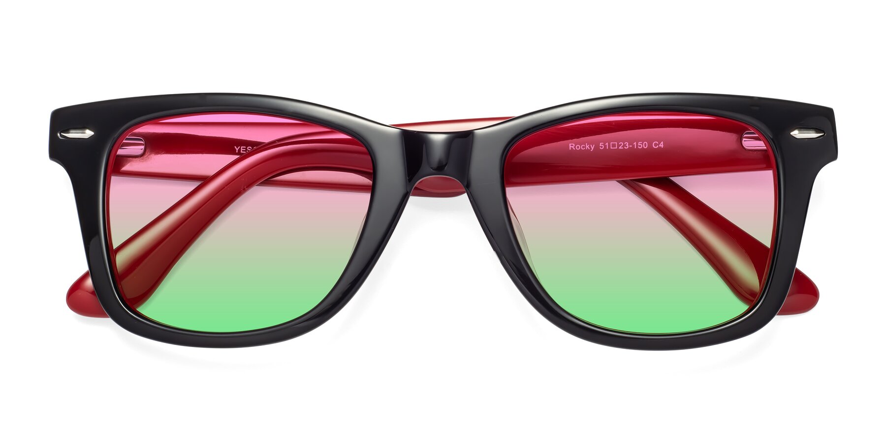 Folded Front of Rocky in Black-Wine with Pink / Green Gradient Lenses