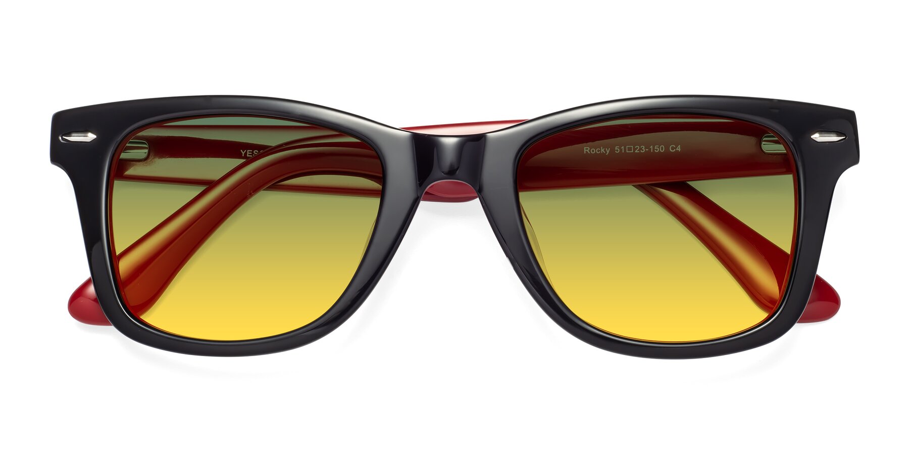 Folded Front of Rocky in Black-Wine with Green / Yellow Gradient Lenses