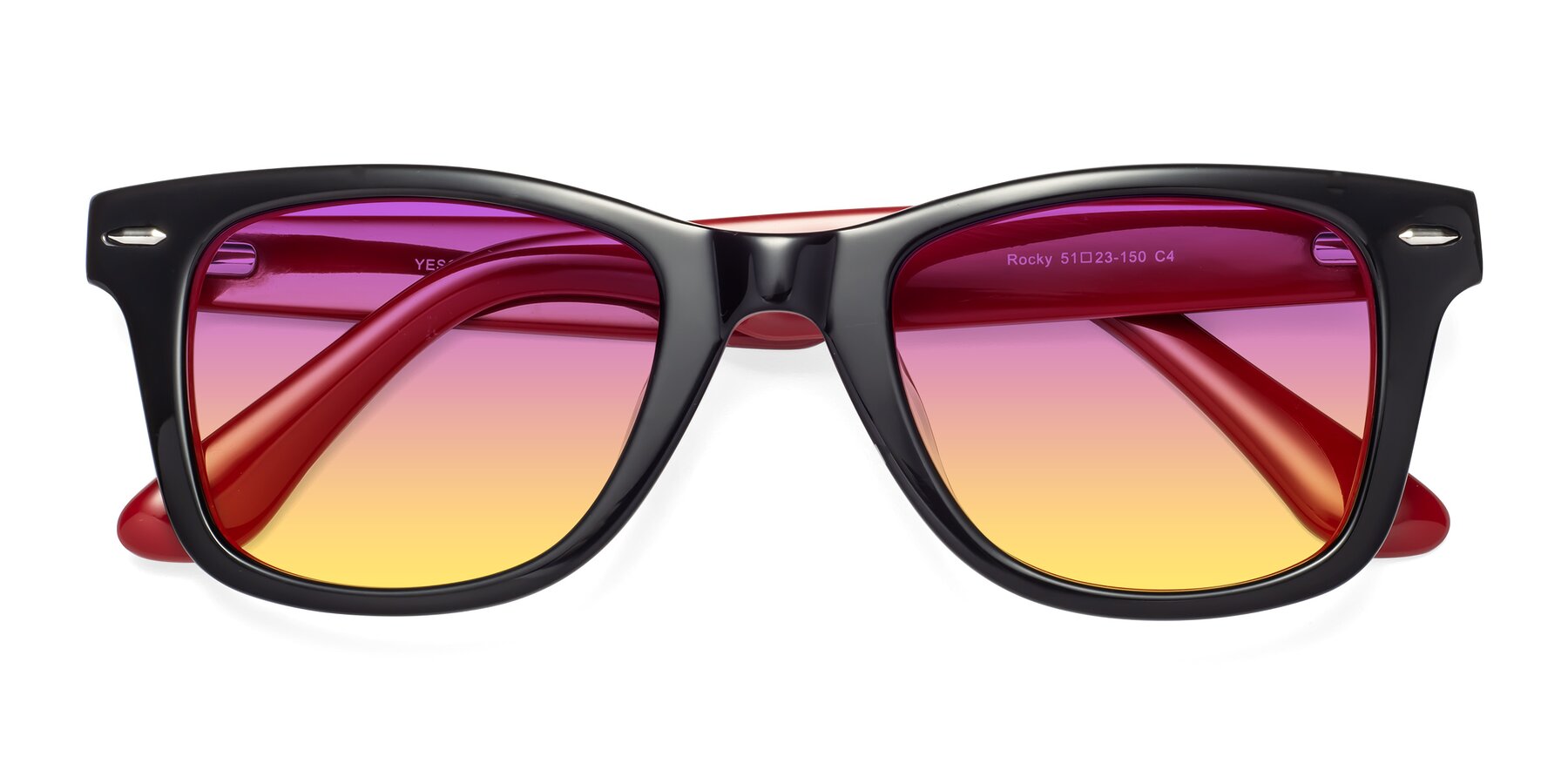 Folded Front of Rocky in Black-Wine with Purple / Yellow Gradient Lenses