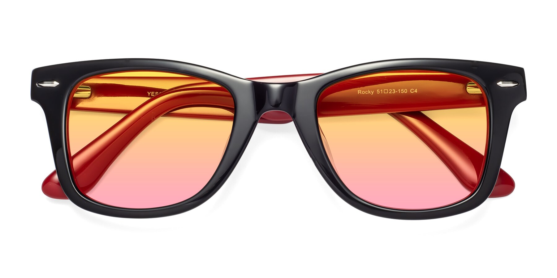 Folded Front of Rocky in Black-Wine with Yellow / Pink Gradient Lenses