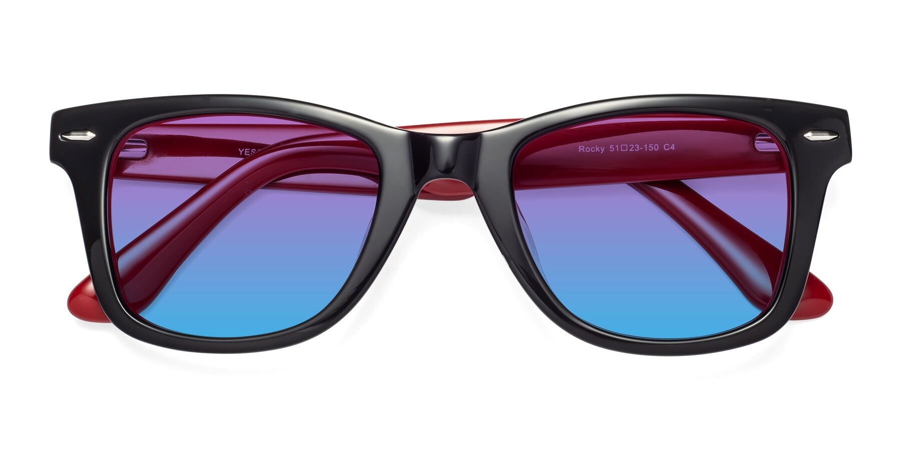 Folded Front of Rocky in Black-Wine with Purple / Blue Gradient Lenses