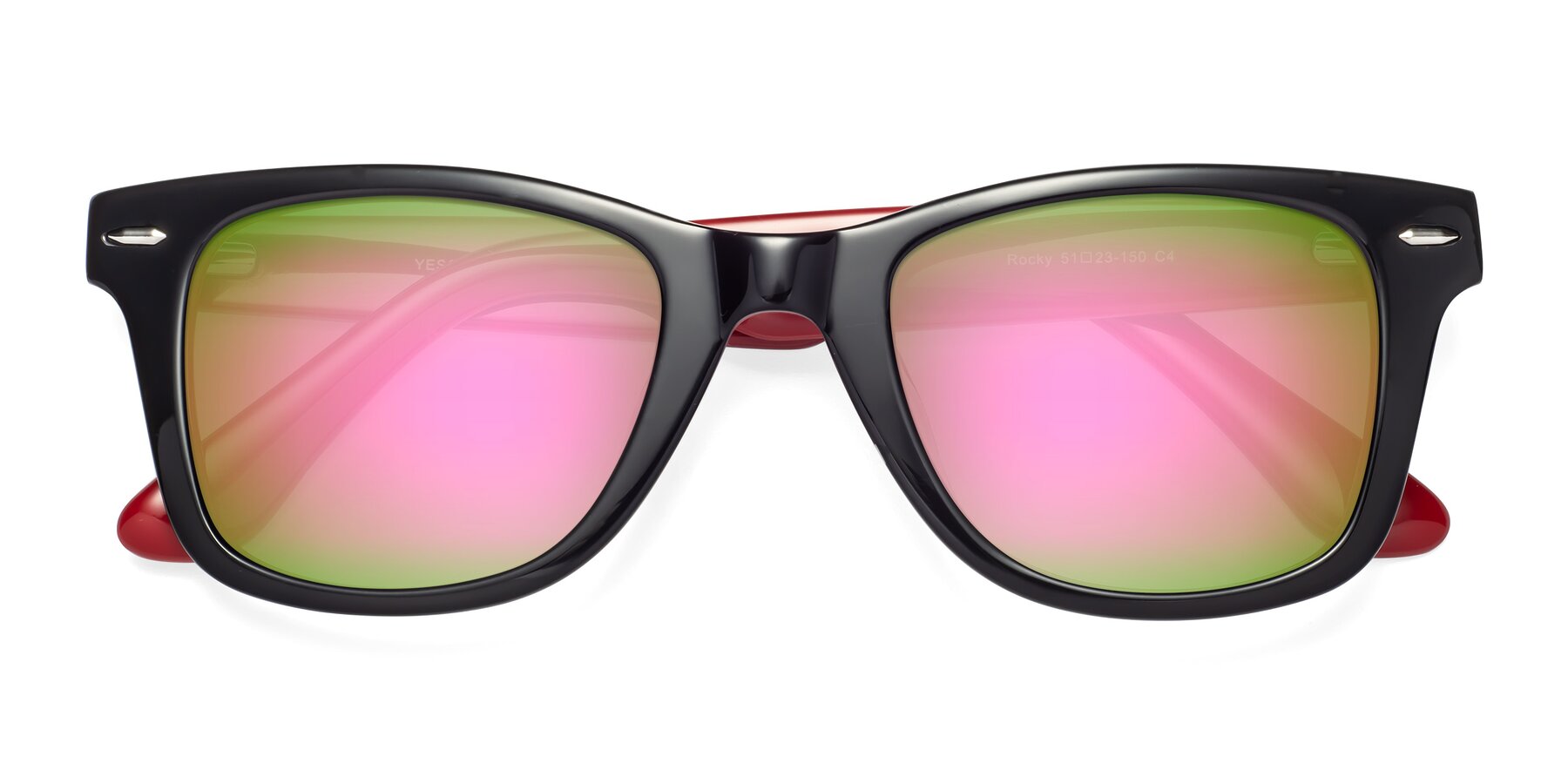 Folded Front of Rocky in Black-Wine with Pink Mirrored Lenses