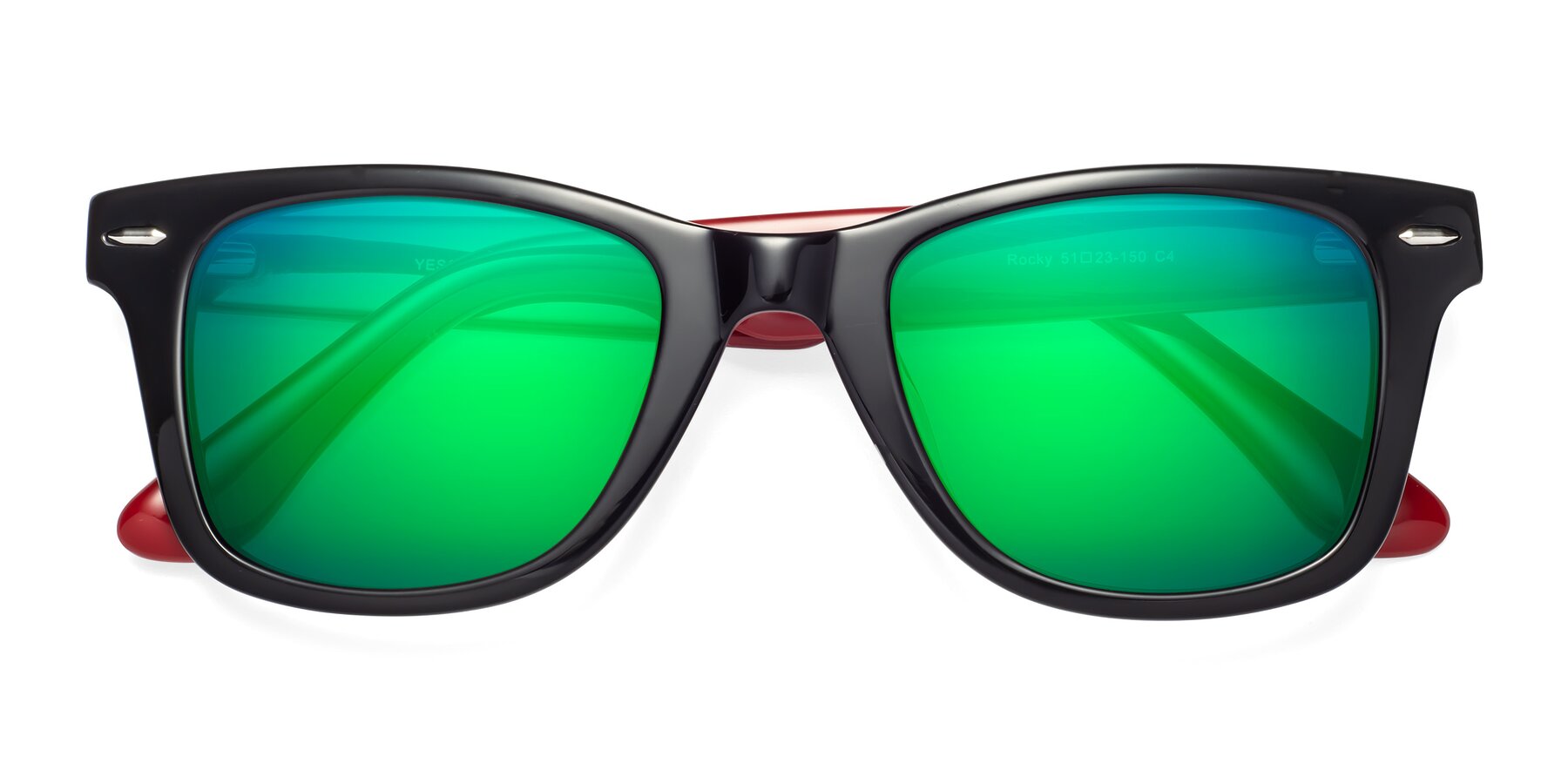 Folded Front of Rocky in Black-Wine with Green Mirrored Lenses