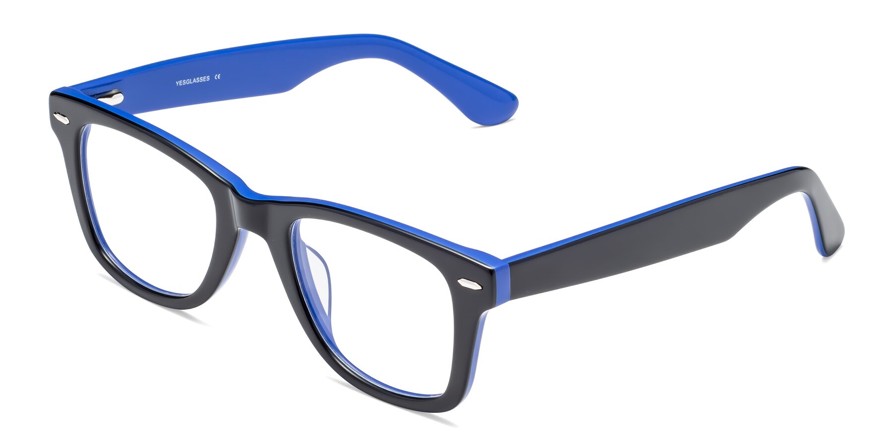 Angle of Rocky in Black-Blue with Clear Eyeglass Lenses