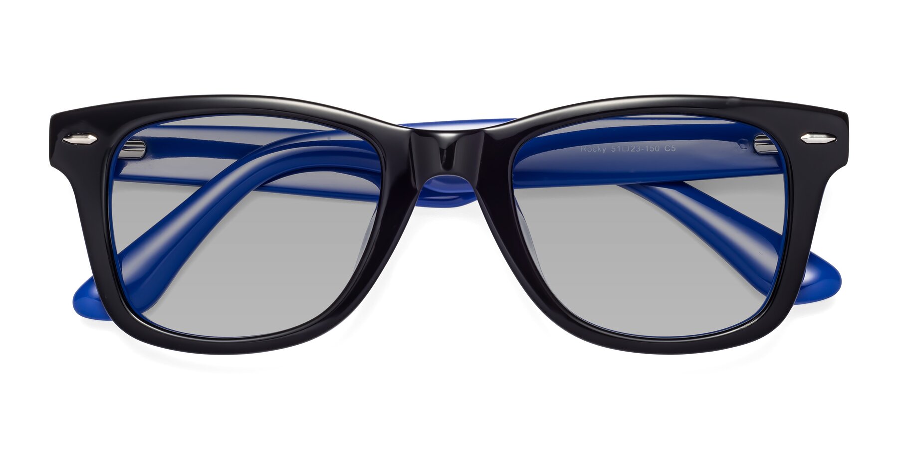 Folded Front of Rocky in Black-Blue with Light Gray Tinted Lenses