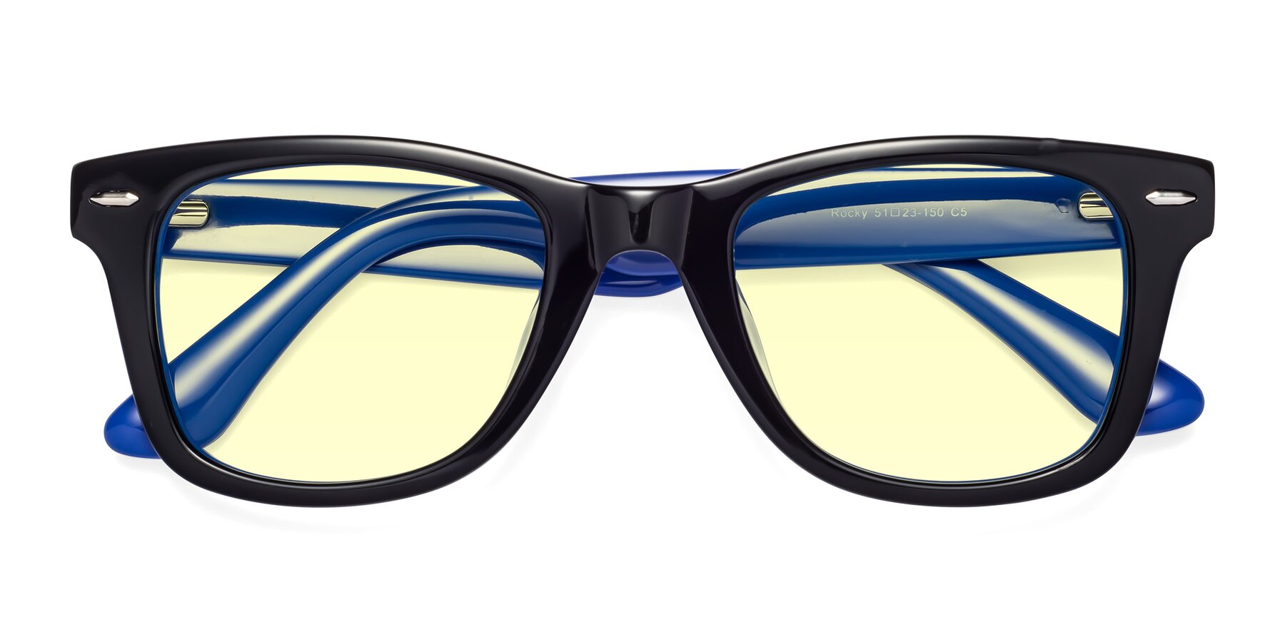 Folded Front of Rocky in Black-Blue with Light Yellow Tinted Lenses
