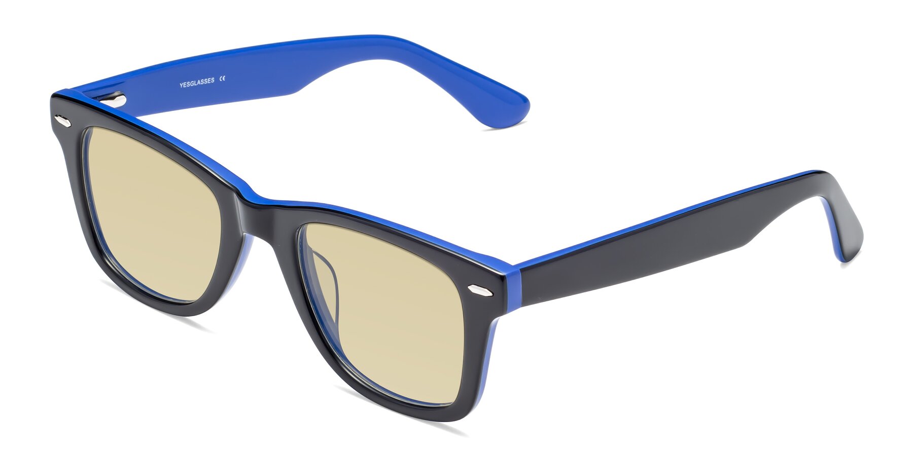 Angle of Rocky in Black-Blue with Light Champagne Tinted Lenses