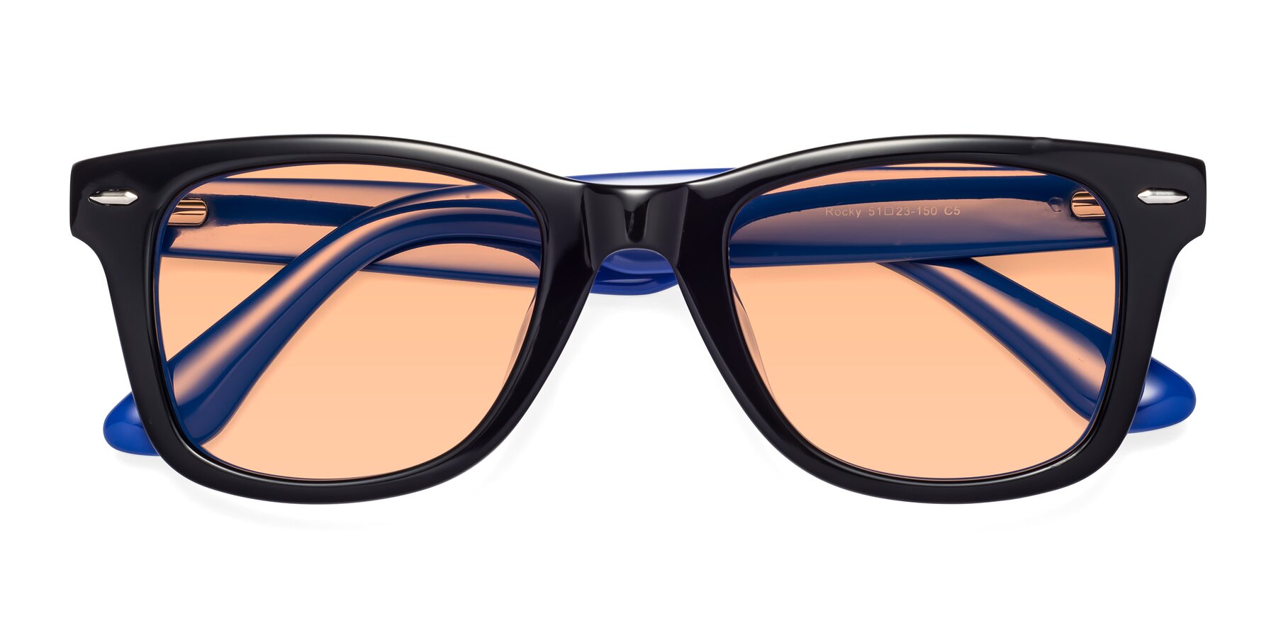 Folded Front of Rocky in Black-Blue with Light Orange Tinted Lenses