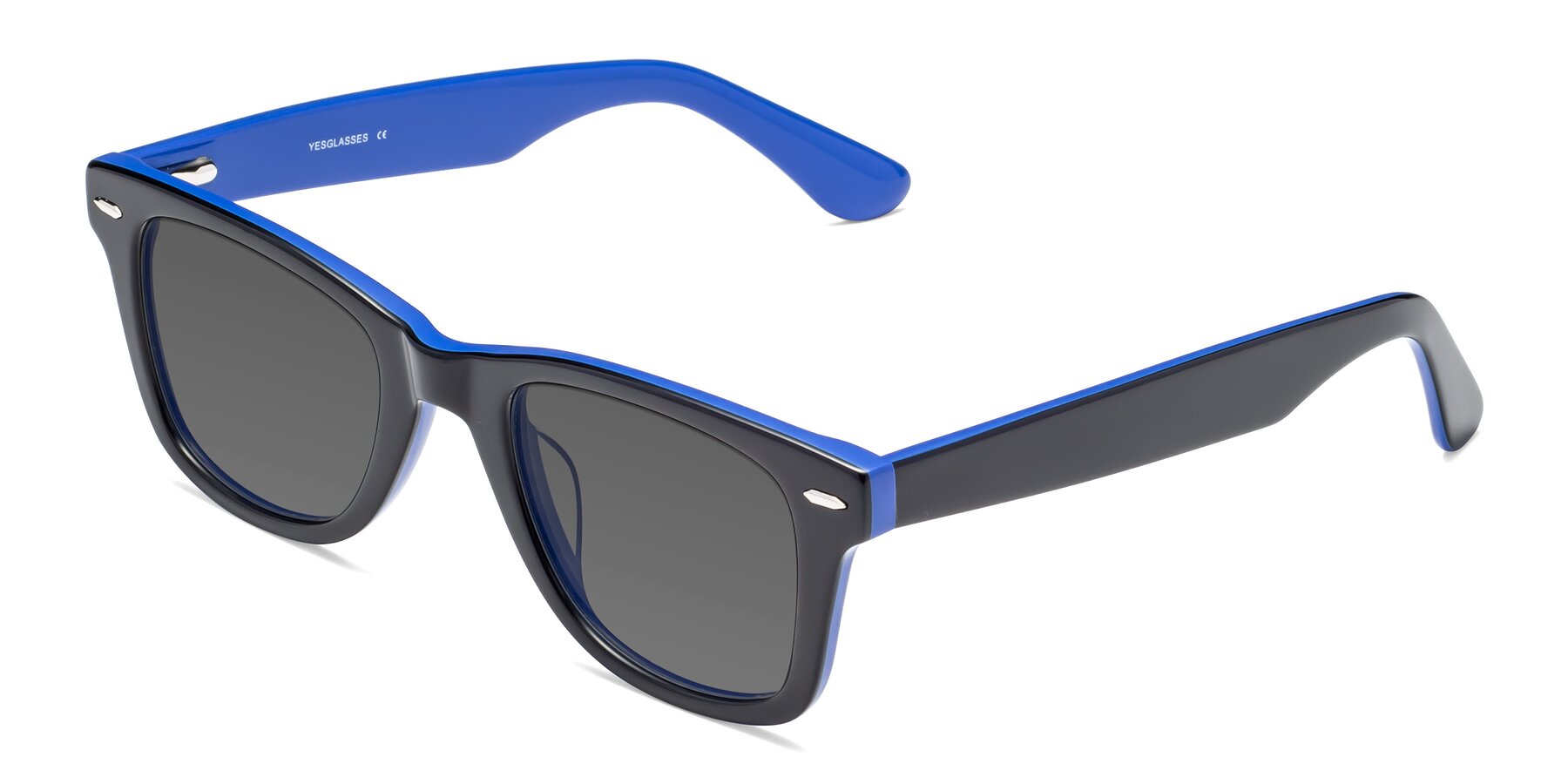 Angle of Rocky in Black-Blue with Medium Gray Tinted Lenses