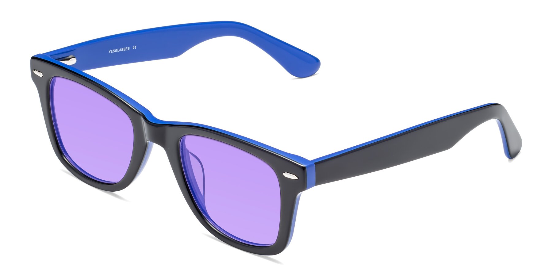 Angle of Rocky in Black-Blue with Medium Purple Tinted Lenses