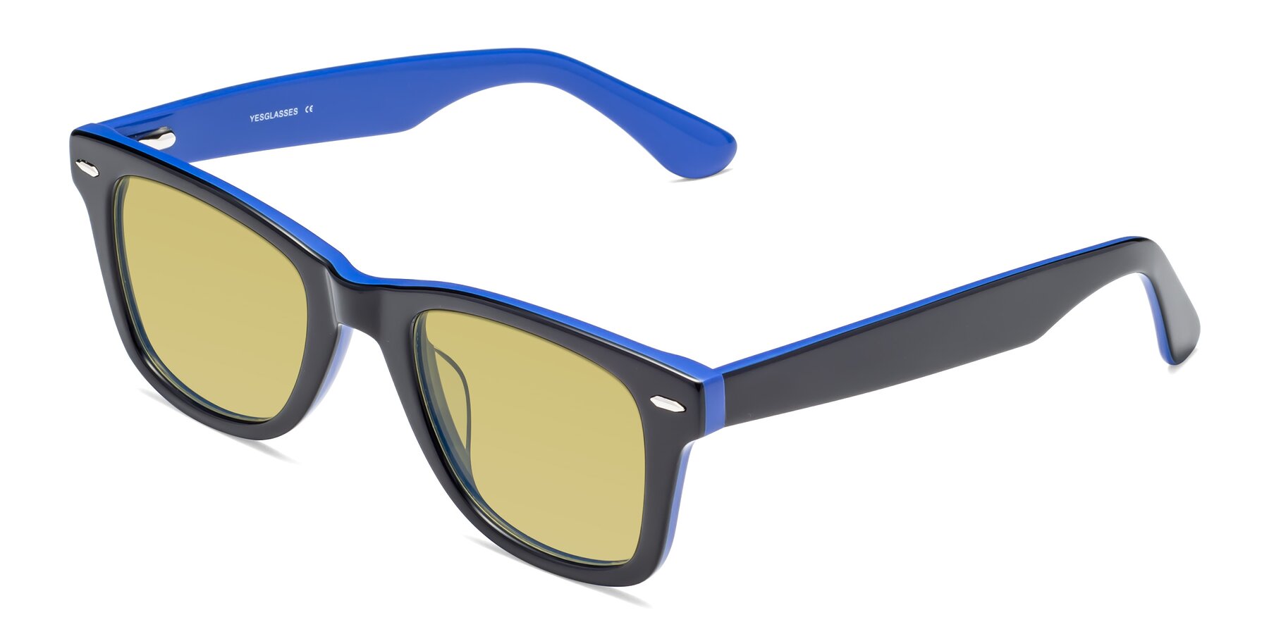Angle of Rocky in Black-Blue with Medium Champagne Tinted Lenses