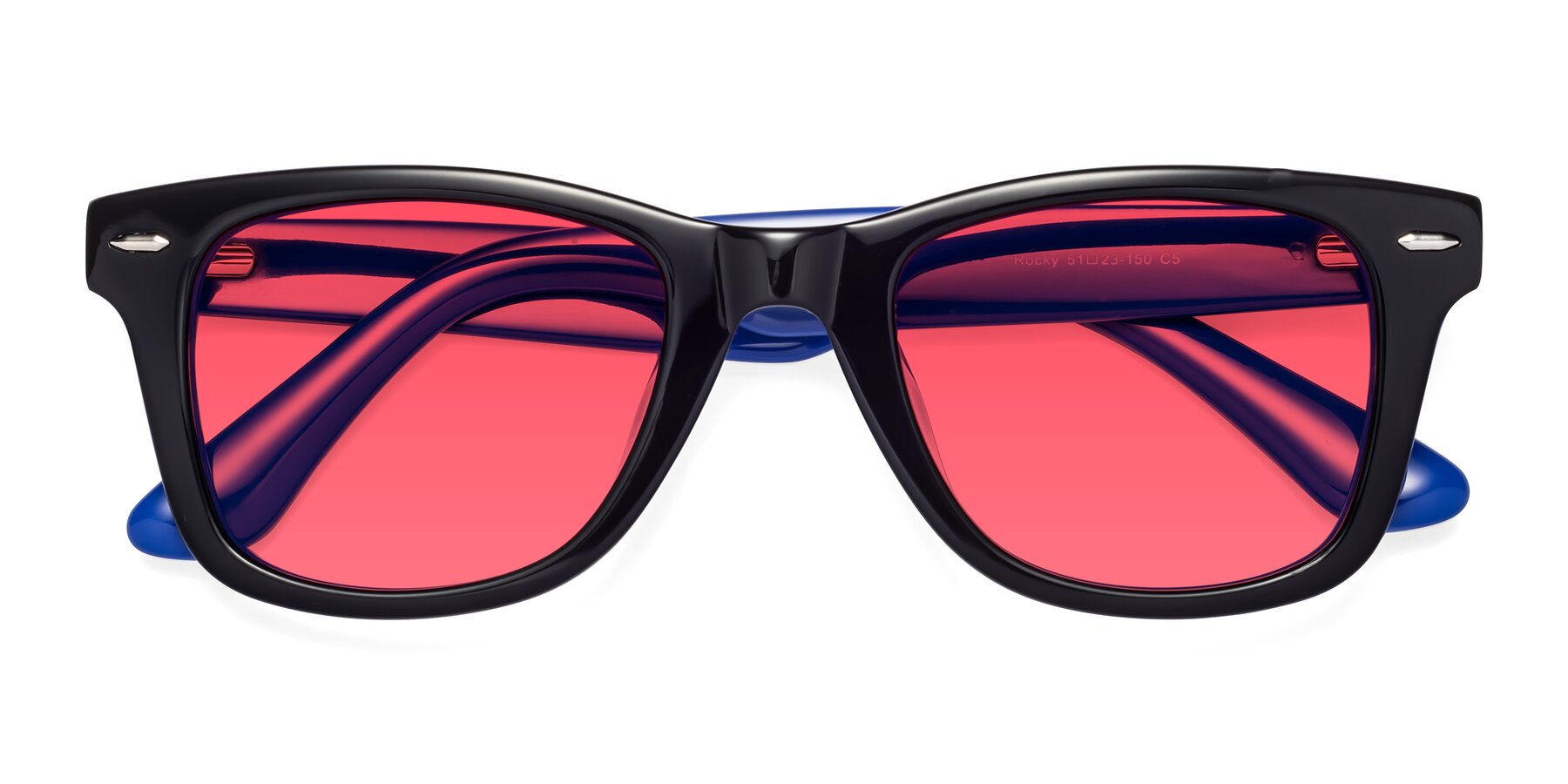 Folded Front of Rocky in Black-Blue with Red Tinted Lenses