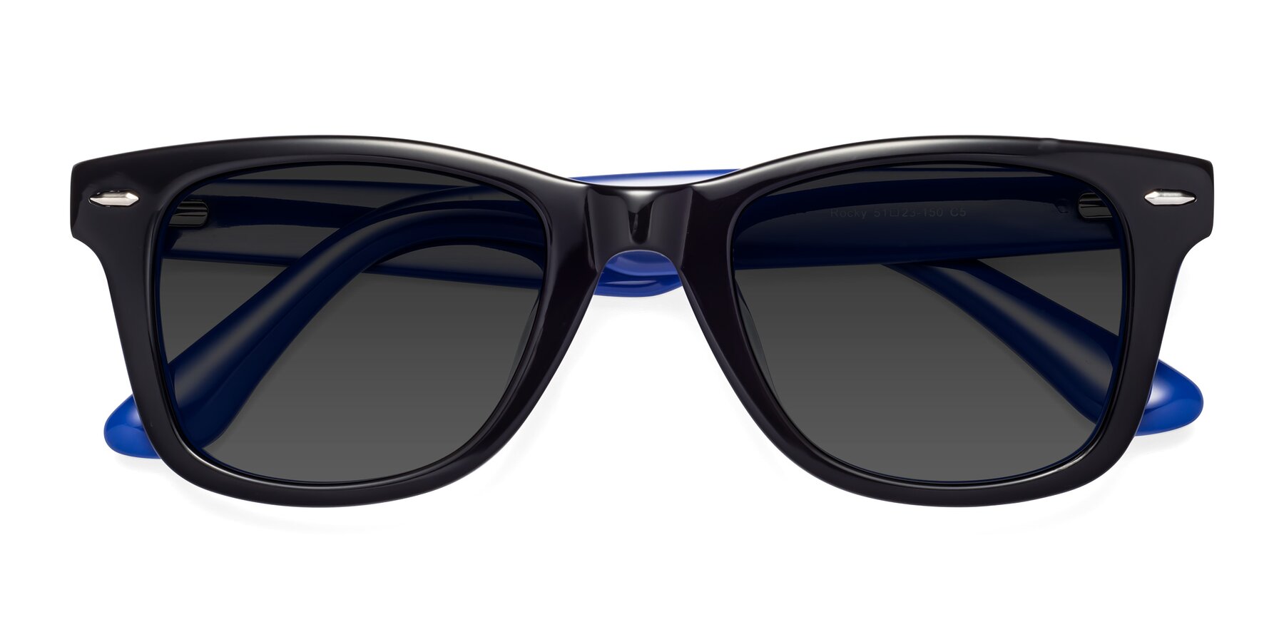 Folded Front of Rocky in Black-Blue with Gray Tinted Lenses