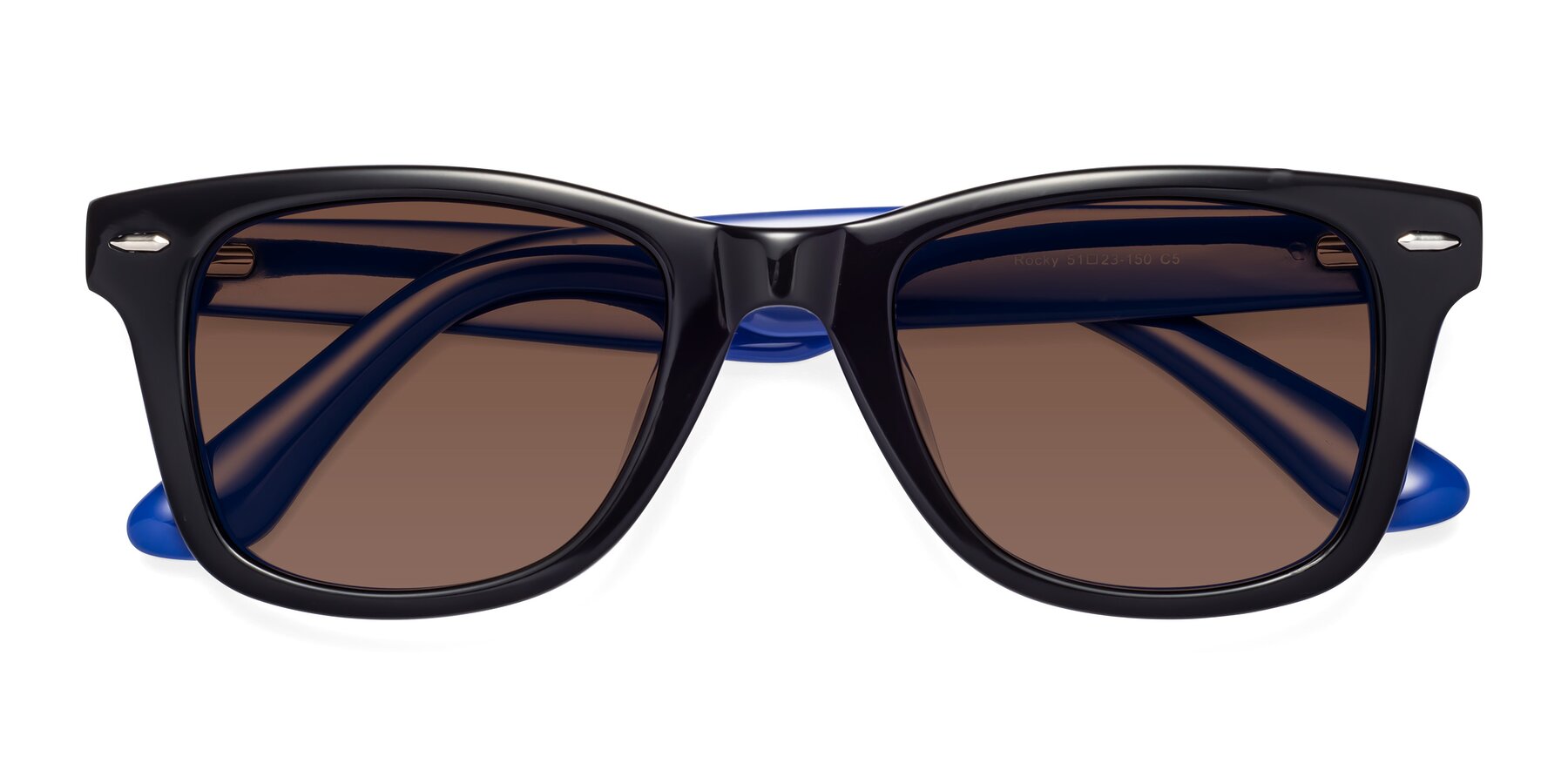 Folded Front of Rocky in Black-Blue with Brown Tinted Lenses