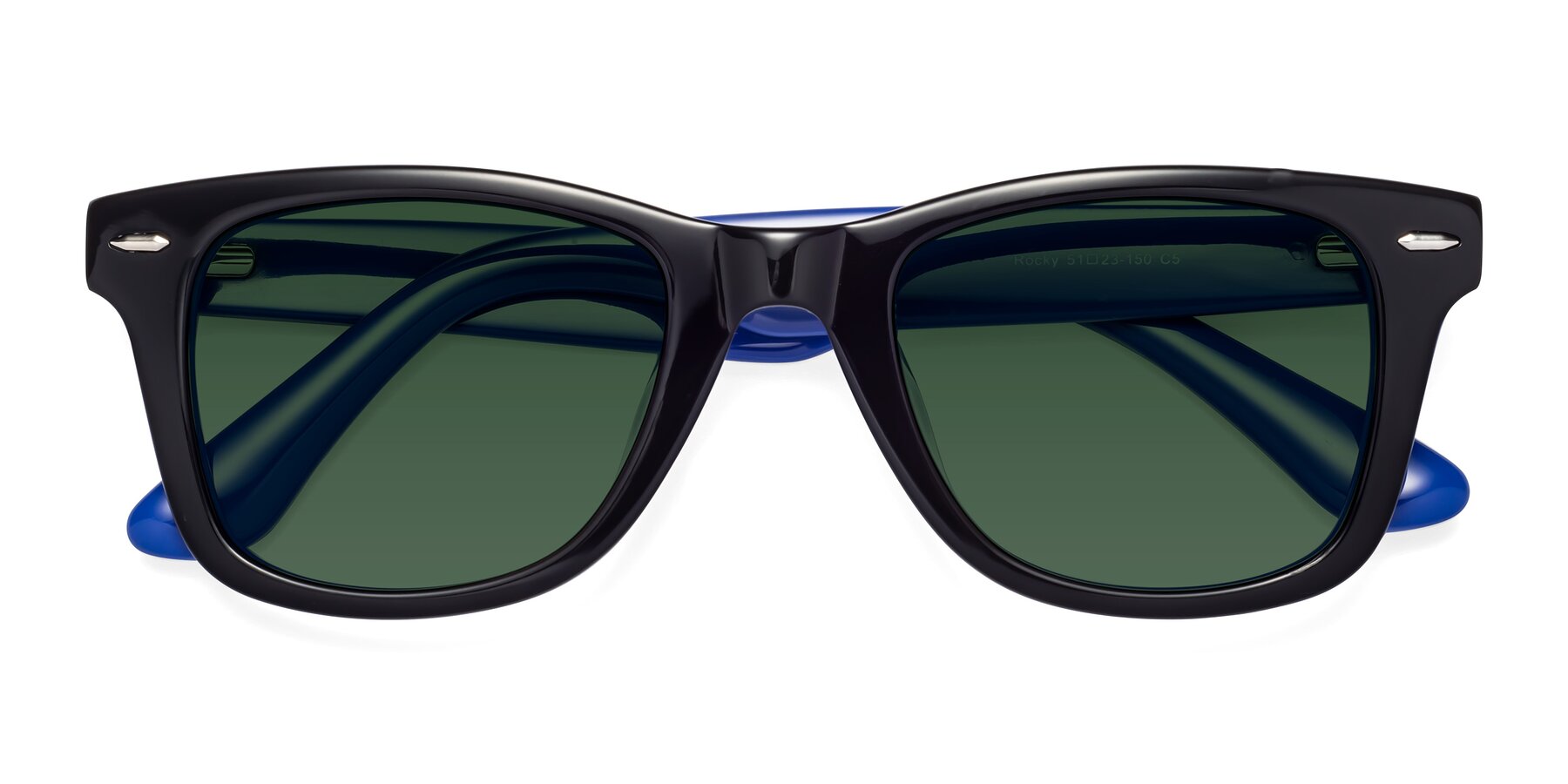 Folded Front of Rocky in Black-Blue with Green Tinted Lenses