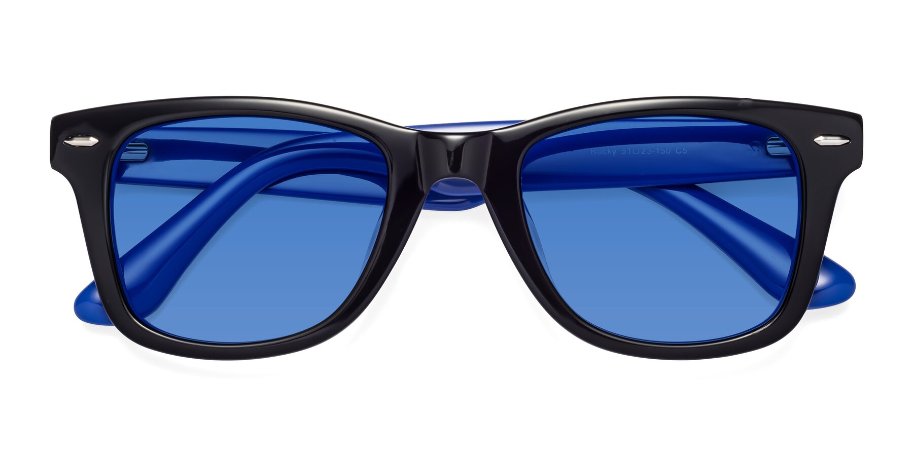 Folded Front of Rocky in Black-Blue with Blue Tinted Lenses