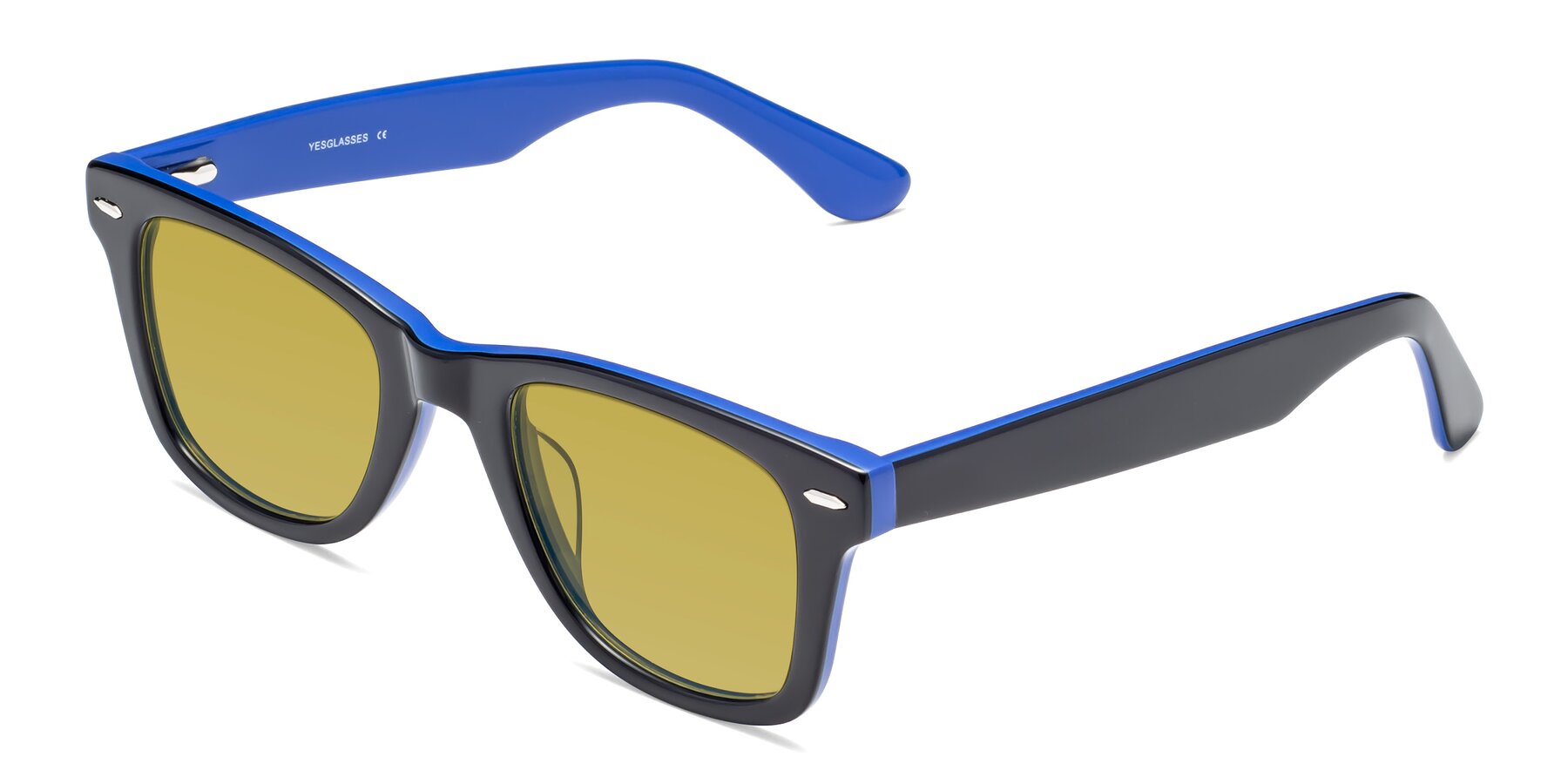 Angle of Rocky in Black-Blue with Champagne Tinted Lenses