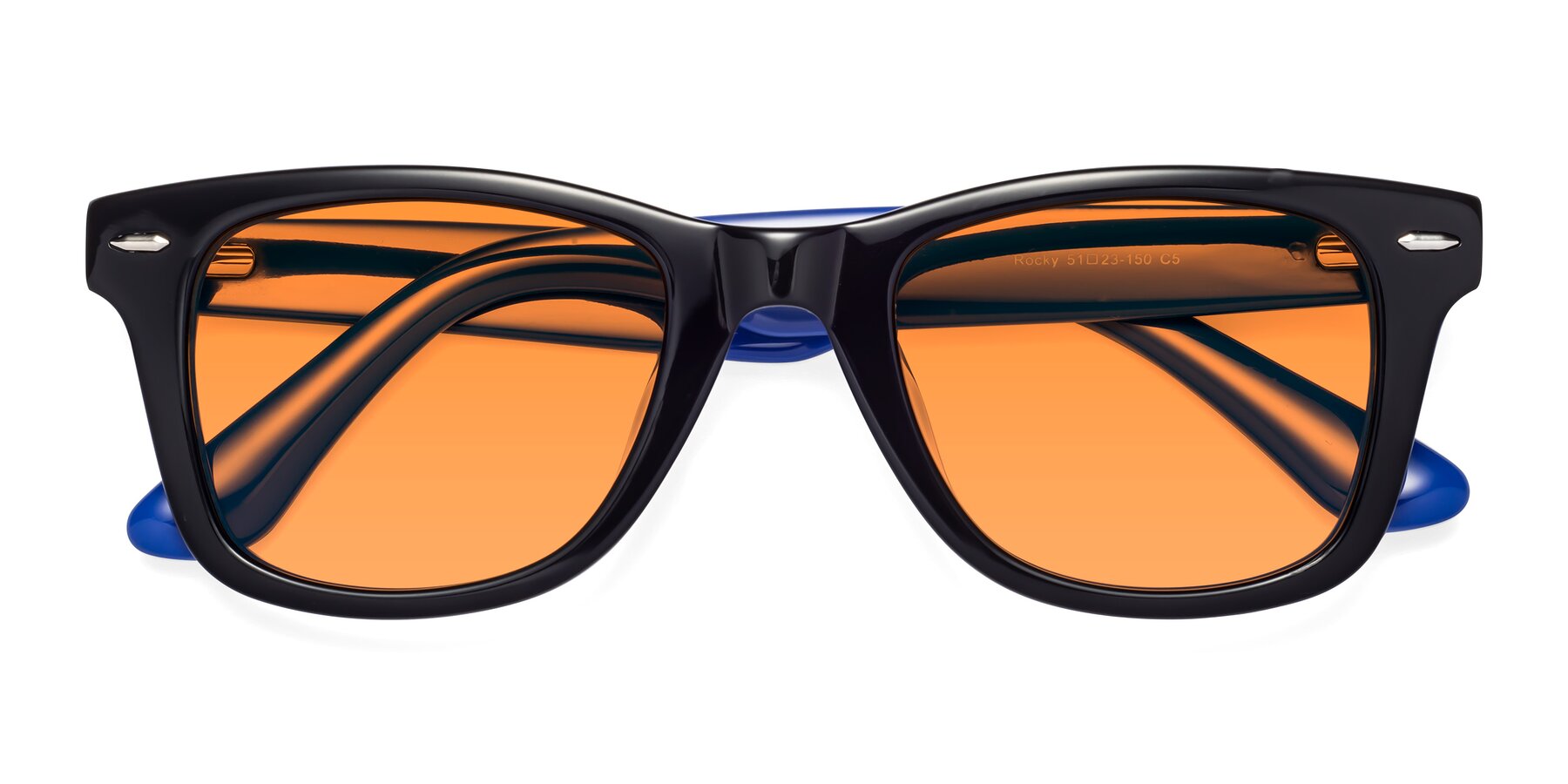 Folded Front of Rocky in Black-Blue with Orange Tinted Lenses