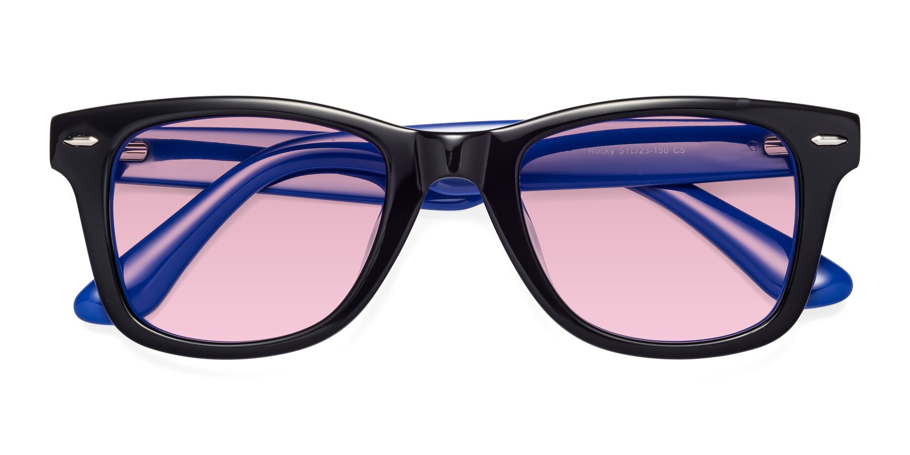 Folded Front of Rocky in Black-Blue with Light Wine Tinted Lenses