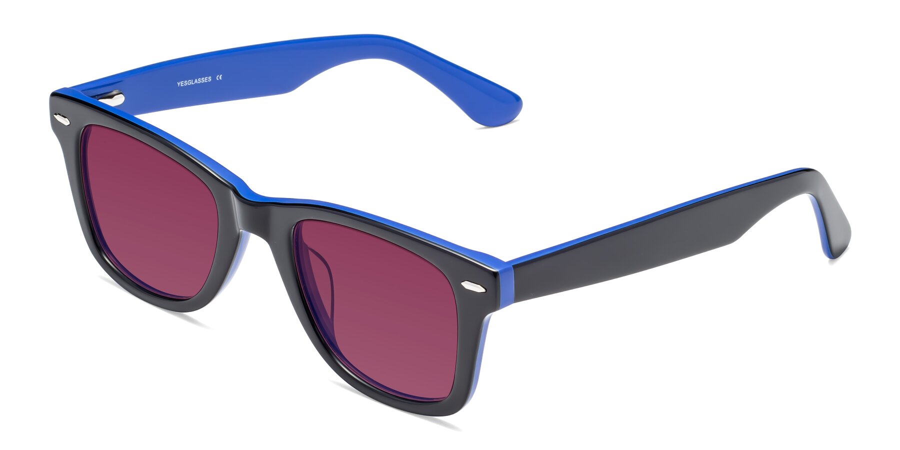 Angle of Rocky in Black-Blue with Wine Tinted Lenses