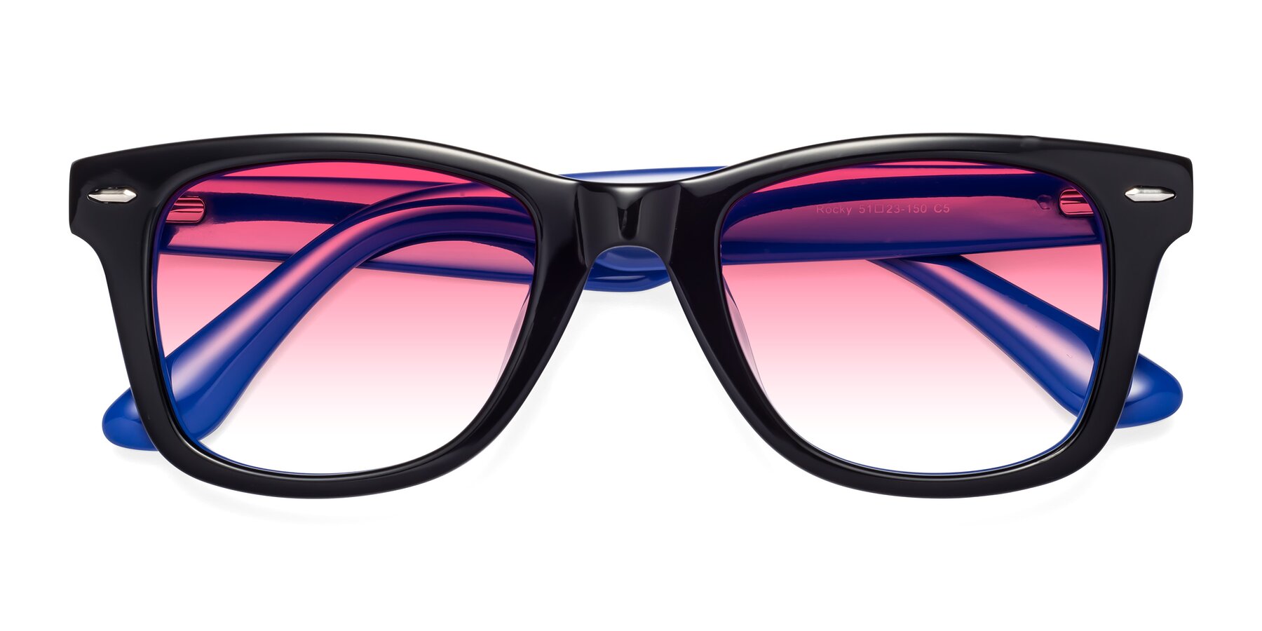 Folded Front of Rocky in Black-Blue with Pink Gradient Lenses