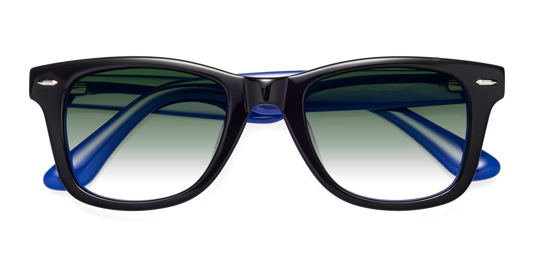 Folded Front of Rocky in Black-Blue with Green Gradient Lenses