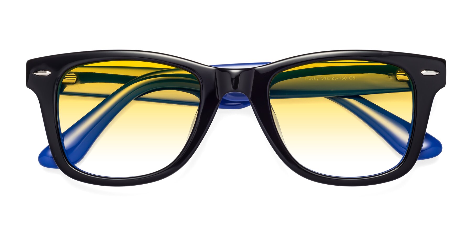 Folded Front of Rocky in Black-Blue with Yellow Gradient Lenses