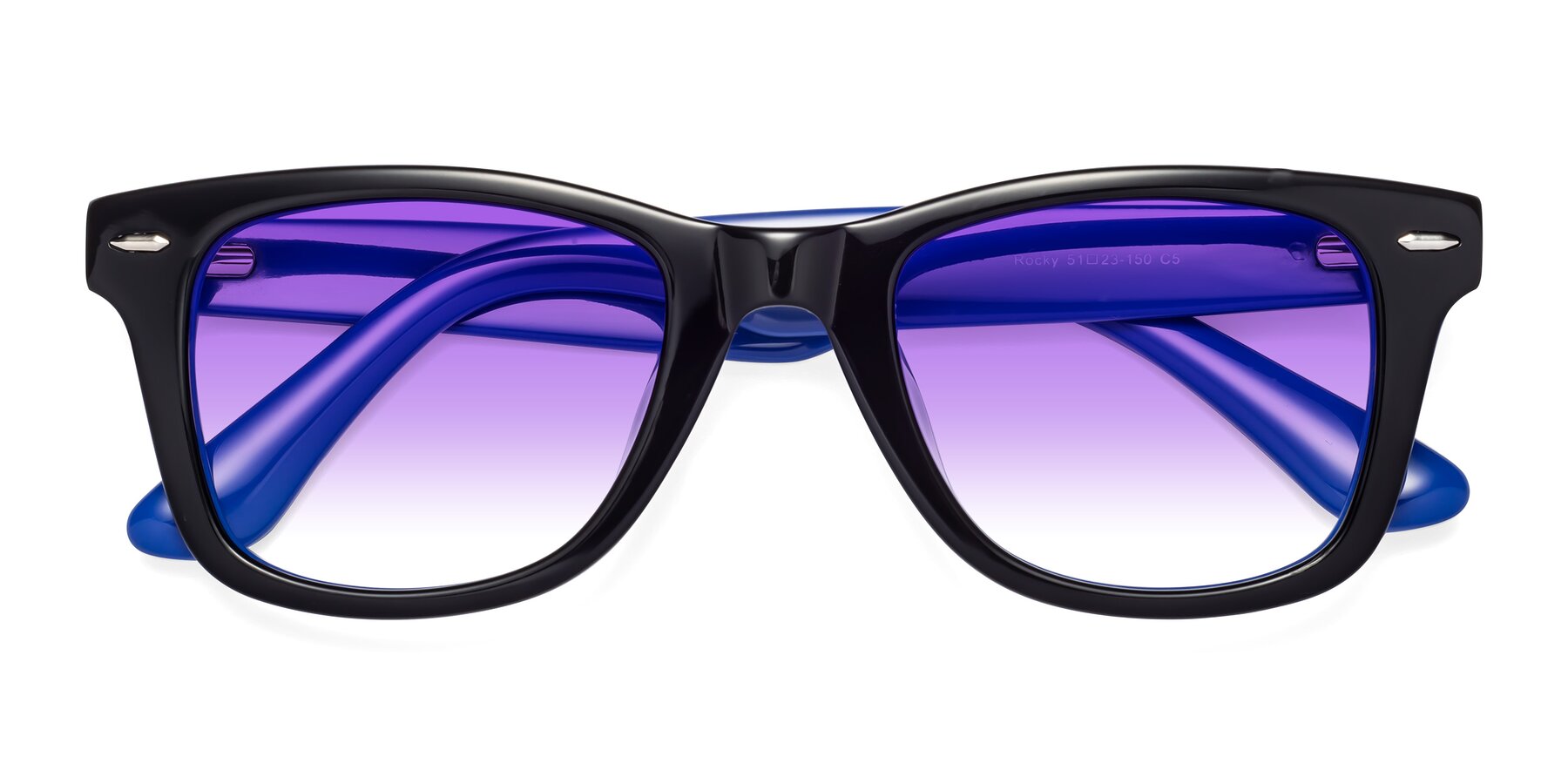 Folded Front of Rocky in Black-Blue with Purple Gradient Lenses
