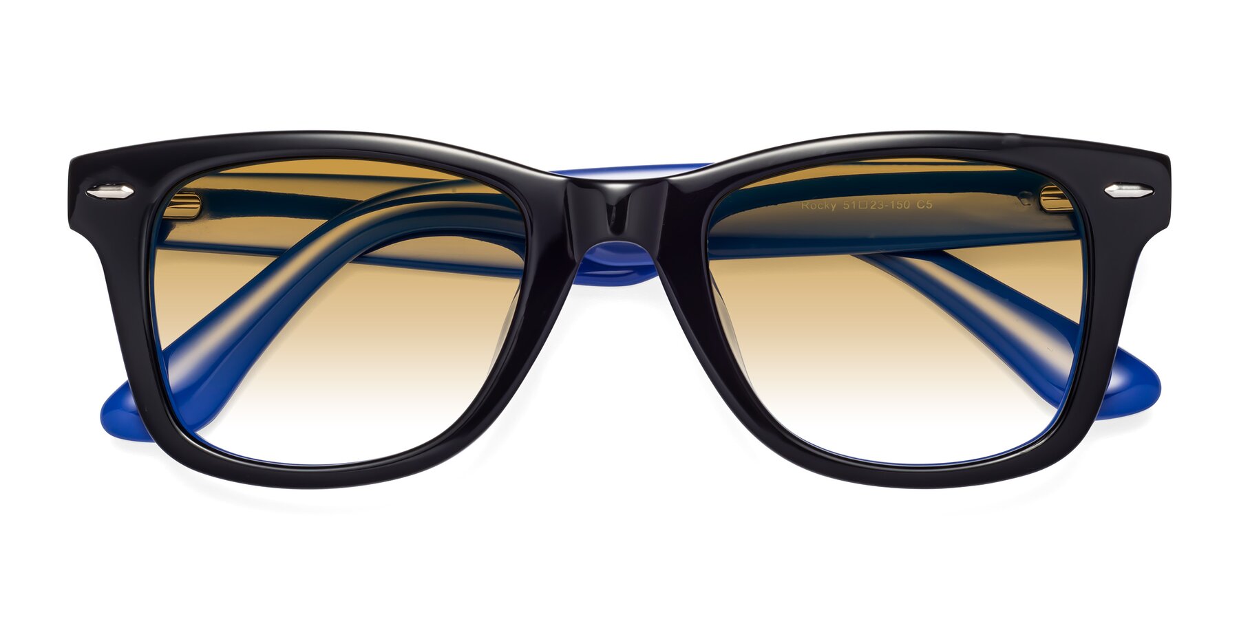 Folded Front of Rocky in Black-Blue with Champagne Gradient Lenses