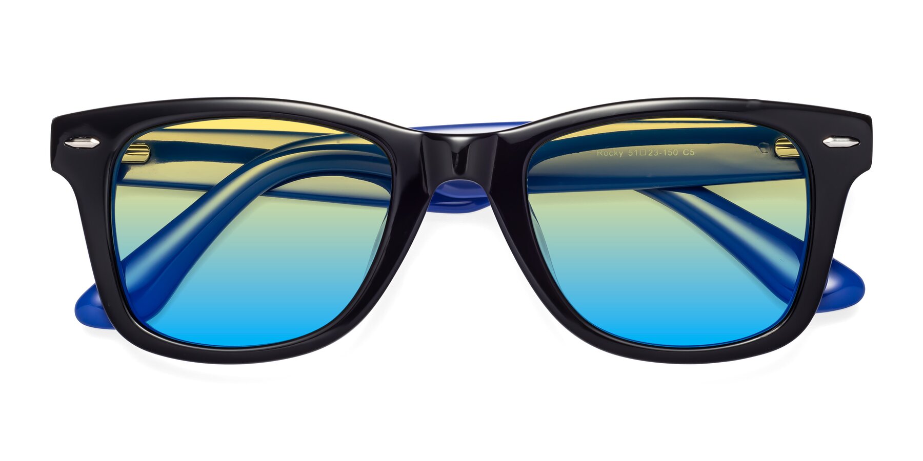 Folded Front of Rocky in Black-Blue with Yellow / Blue Gradient Lenses