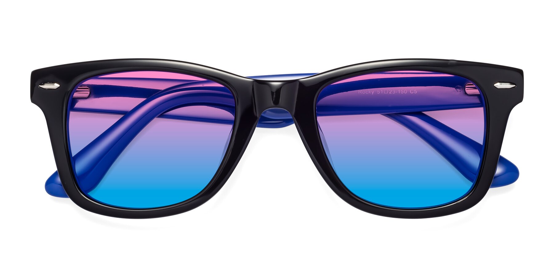 Folded Front of Rocky in Black-Blue with Pink / Blue Gradient Lenses