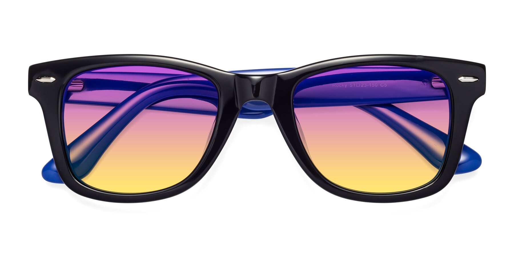 Folded Front of Rocky in Black-Blue with Purple / Yellow Gradient Lenses