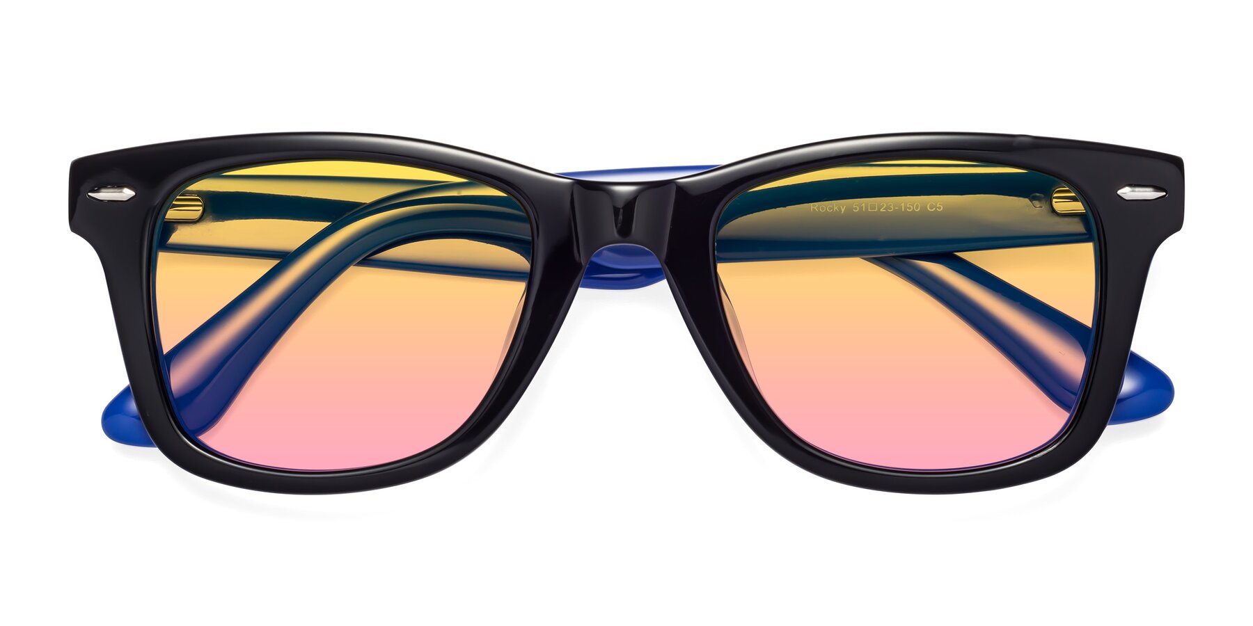 Folded Front of Rocky in Black-Blue with Yellow / Pink Gradient Lenses