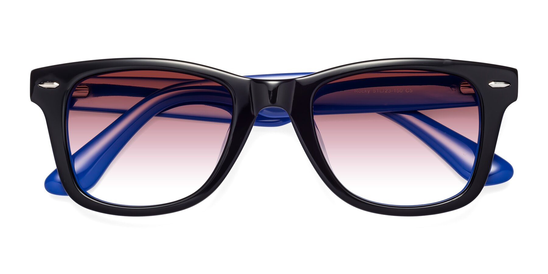 Folded Front of Rocky in Black-Blue with Garnet Gradient Lenses