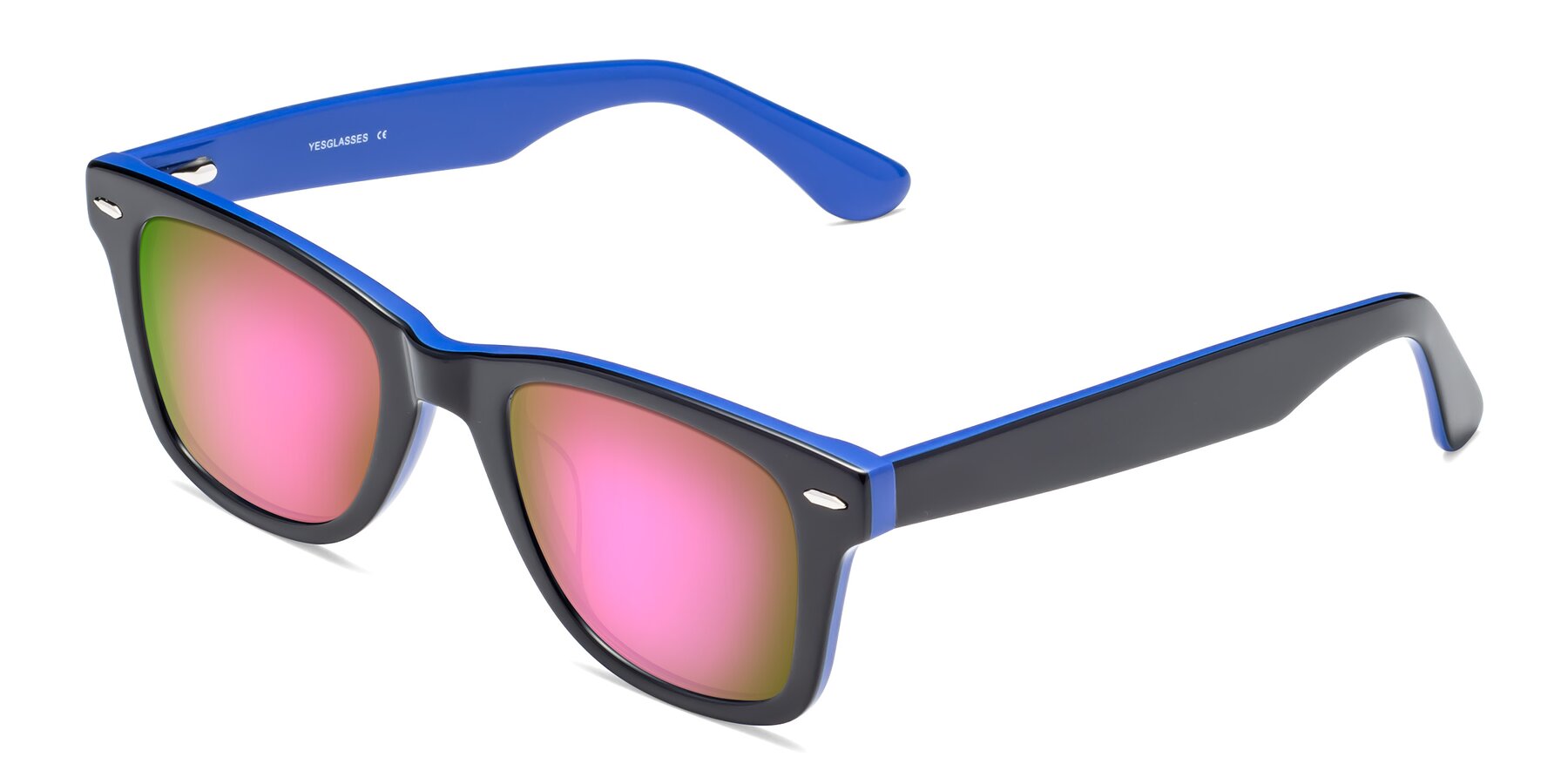 Angle of Rocky in Black-Blue with Pink Mirrored Lenses