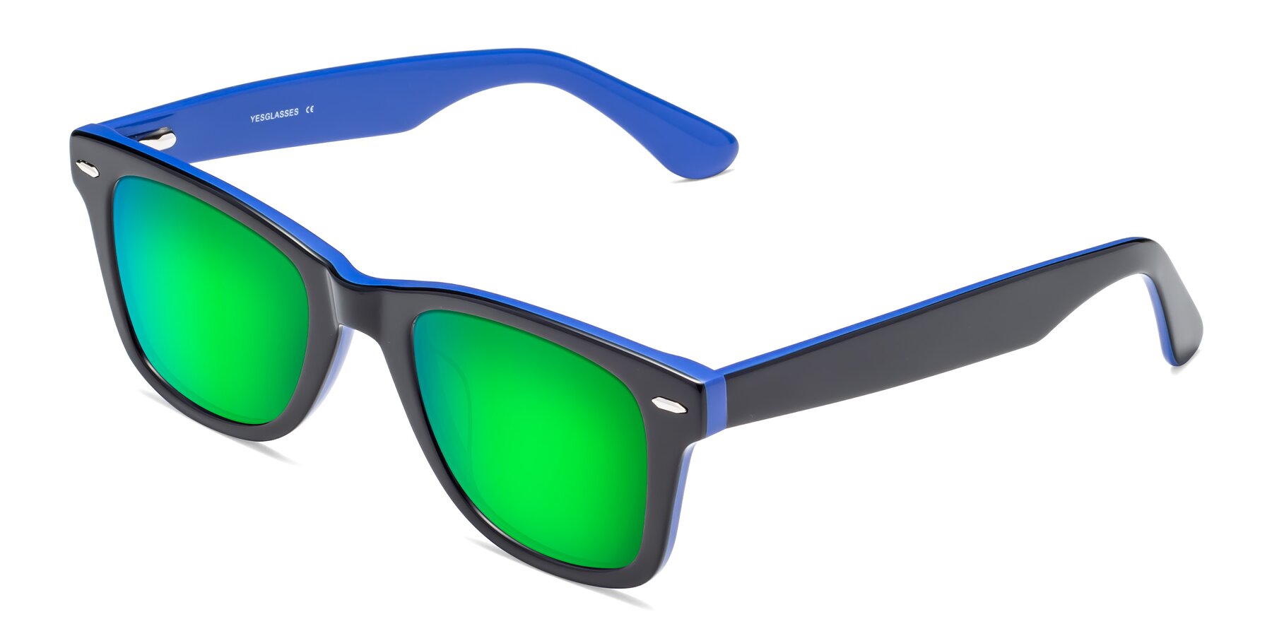 Angle of Rocky in Black-Blue with Green Mirrored Lenses