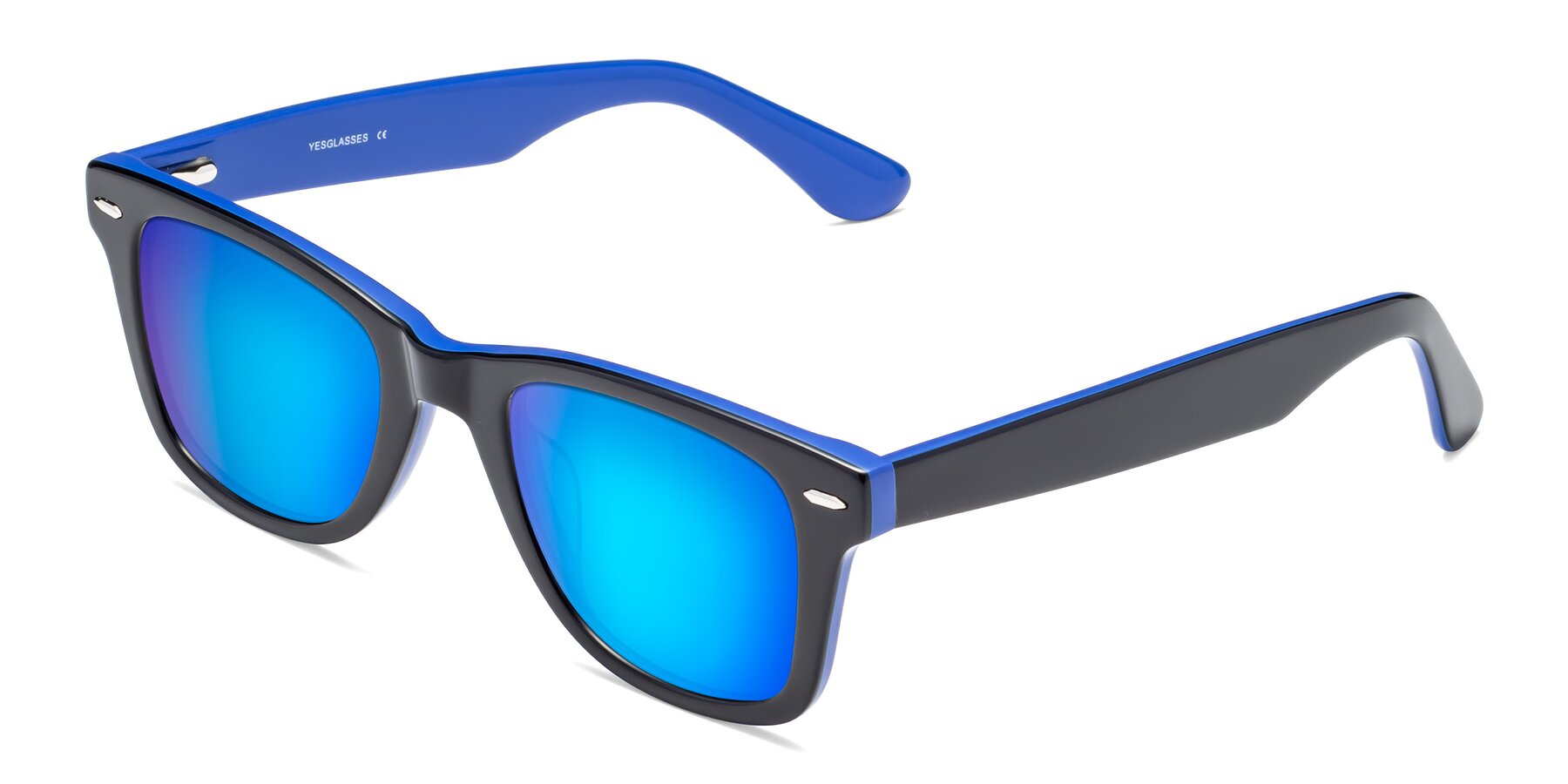 Angle of Rocky in Black-Blue with Blue Mirrored Lenses