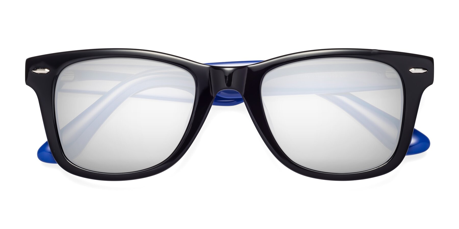 Folded Front of Rocky in Black-Blue with Silver Mirrored Lenses