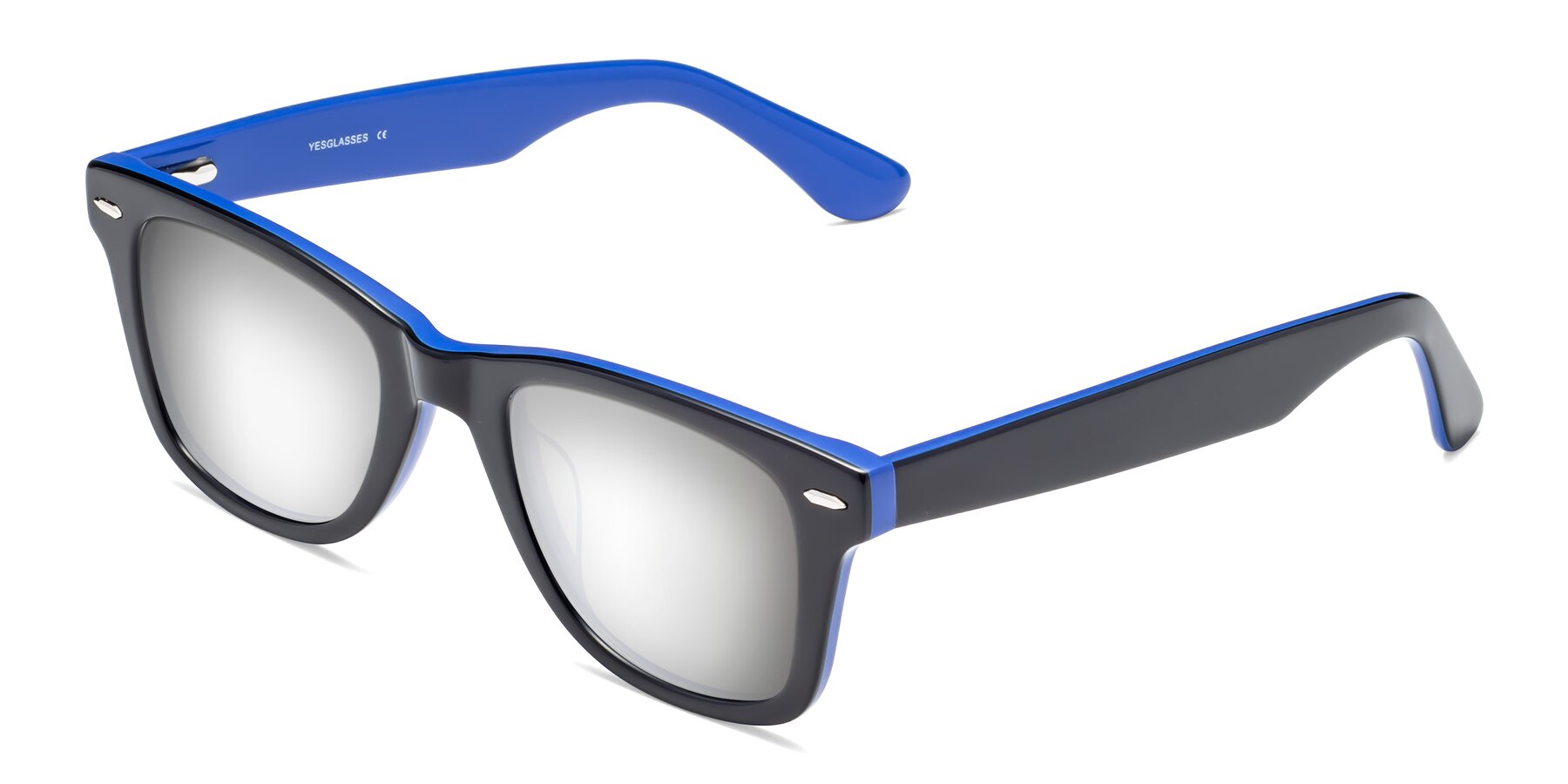 Angle of Rocky in Black-Blue with Silver Mirrored Lenses