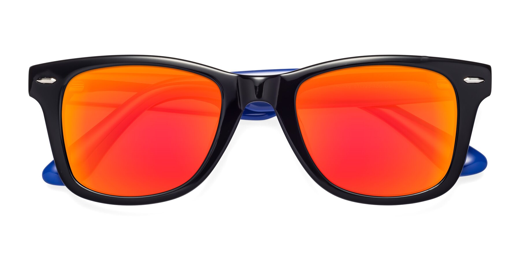 Folded Front of Rocky in Black-Blue with Red Gold Mirrored Lenses