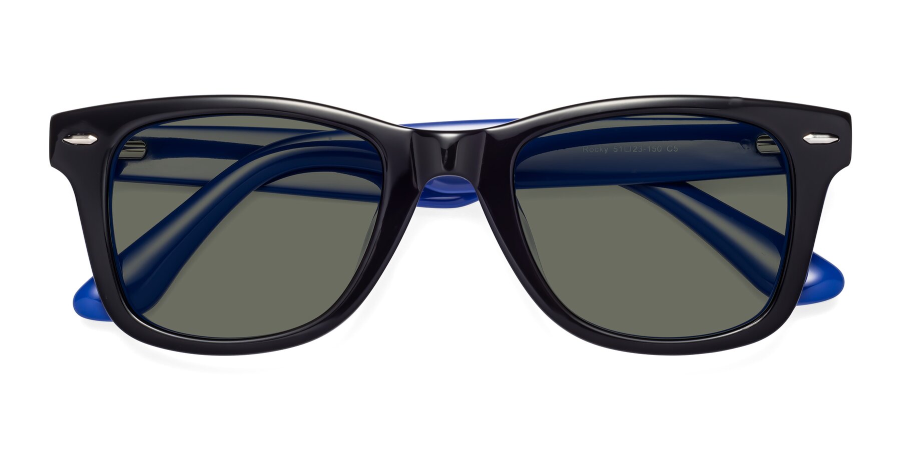 Folded Front of Rocky in Black-Blue with Gray Polarized Lenses