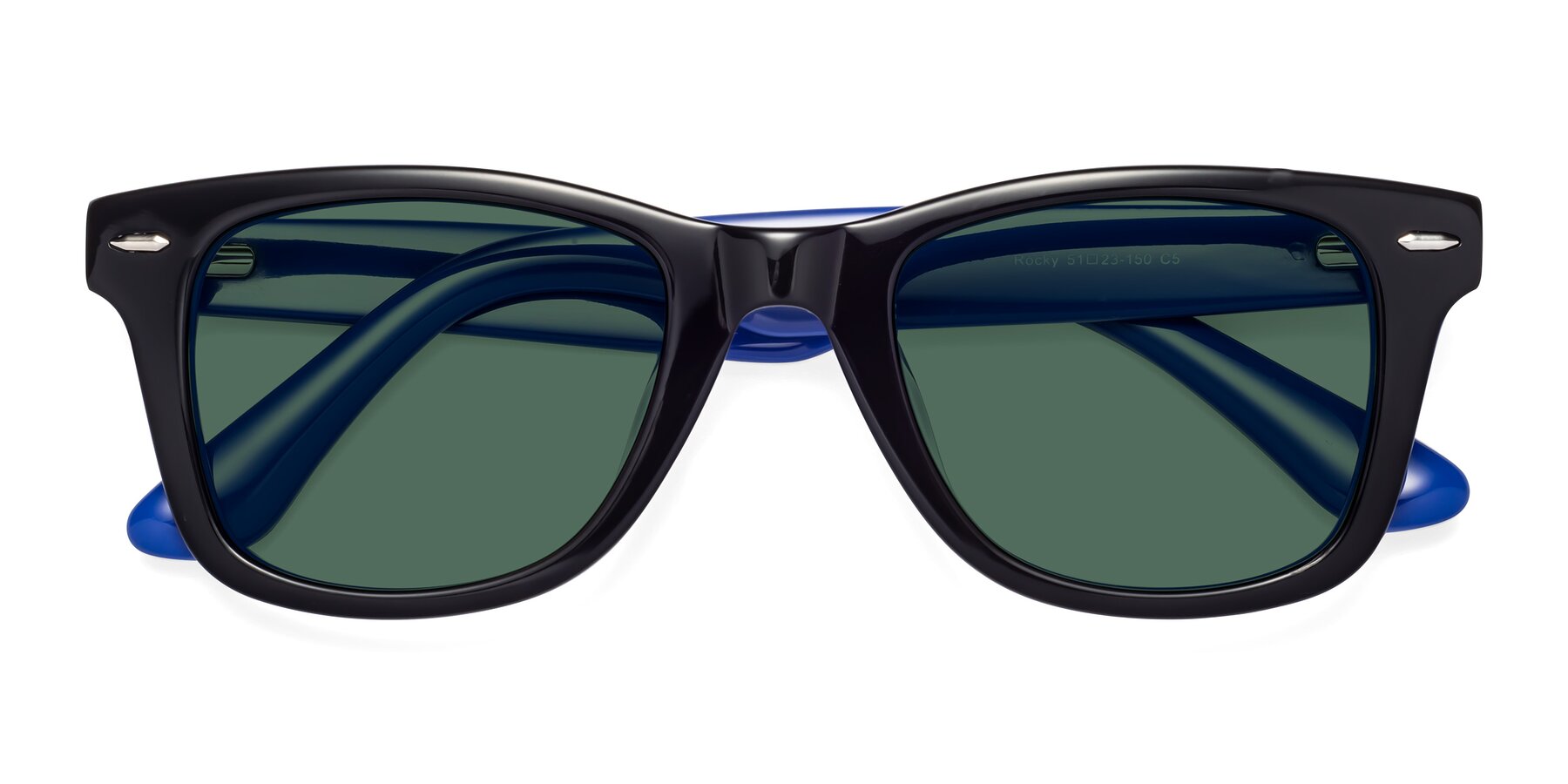 Folded Front of Rocky in Black-Blue with Green Polarized Lenses