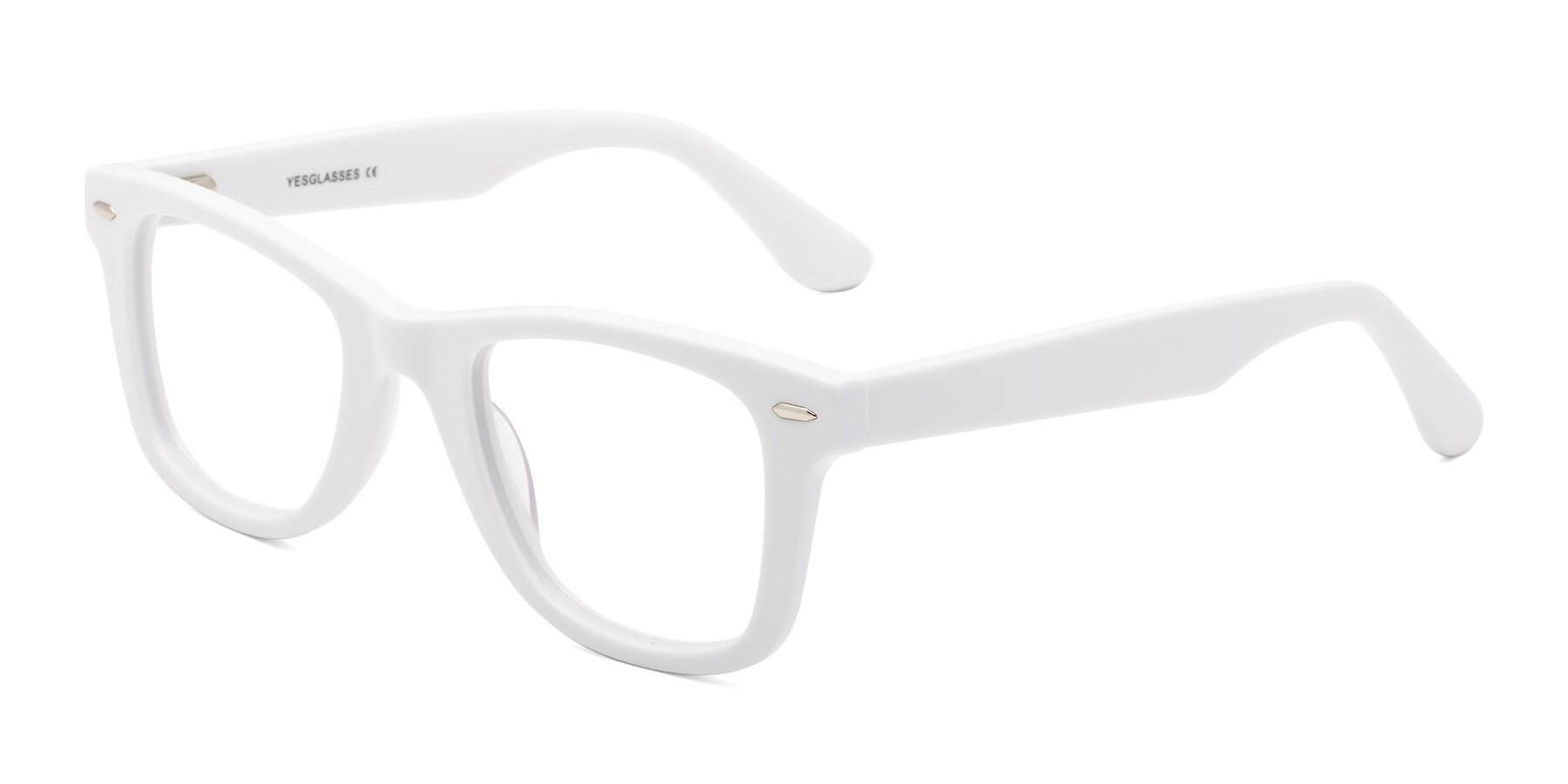 Angle of Rocky in White with Clear Eyeglass Lenses